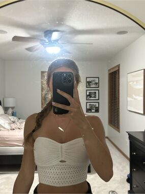 American Eagle Outfitters White Crochet Strapless Crop Top